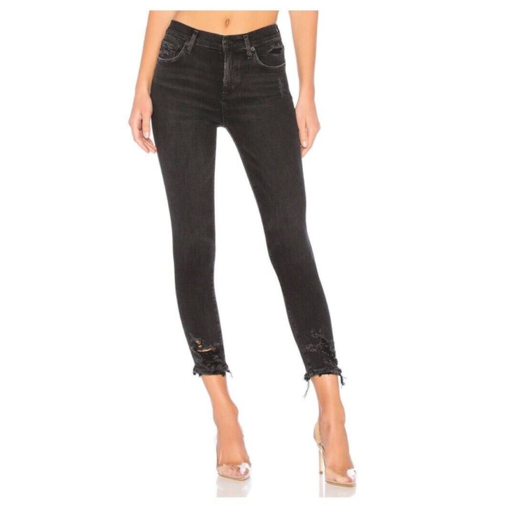AGOLDE‎ Sophie Skinny Crop Jeans Women’s 25 Black Distressed High Rise Casual